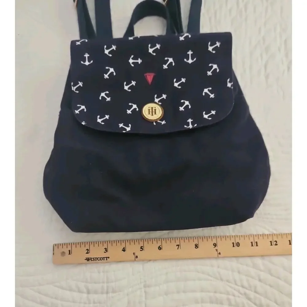 Tommy Hilfiger Backpack Navy Blue With Anchors And Boat TH LOGO
